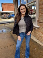 Bloom and Company Black Collar Quilted Button Down Jacket