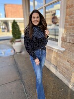 Bloom and Company Smocked Mock Neck Long Sleeve Velvet Top Navy