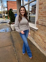 Bloom and Company Round Neck Bubble Long Sleeve Striped Top Oat/Black