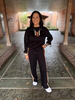 Bloom and Company Striped Trim Zip Collared Pullover & Pants Set