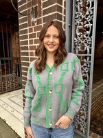 Bloom and Company Grey & Green Long Sleeve Knitted Cardigan