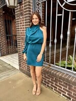 Bloom and Company Blue Long Sleeved One Shoulder Dress