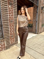 Bloom and Company Faux Leather Straight Pants Chocolate Brown