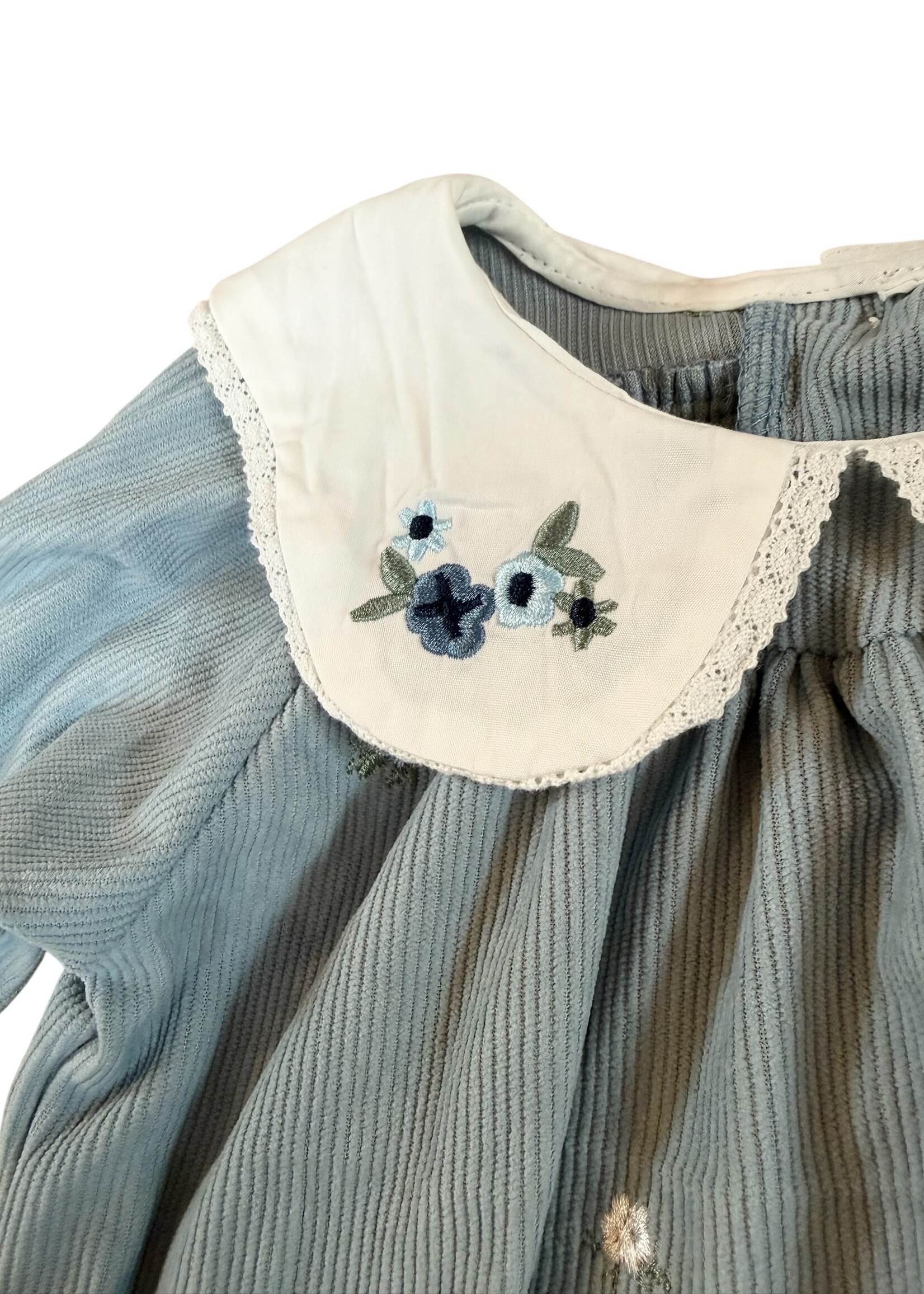 Bloom and Company Girls' Blue Embroidered Long Sleeve Romper