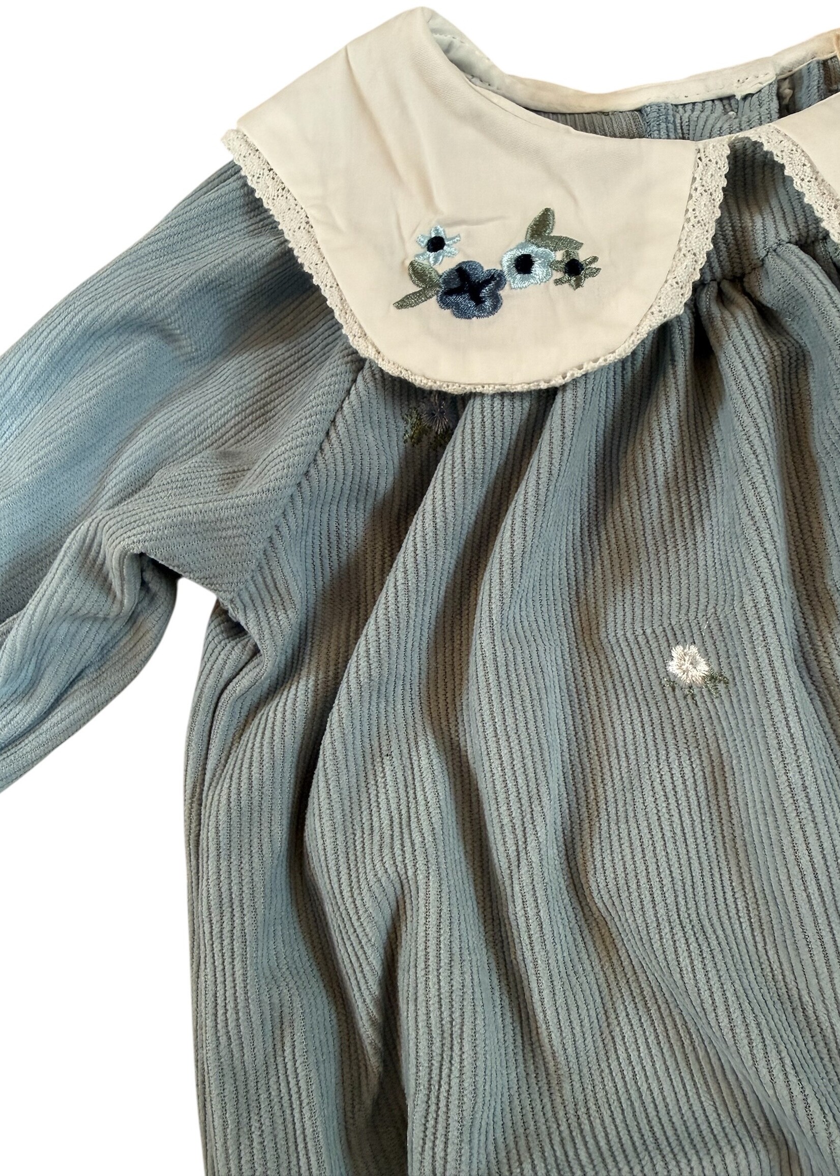 Bloom and Company Girls' Blue Embroidered Long Sleeve Romper