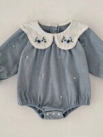 Bloom and Company Girls' Blue Embroidered Long Sleeve Romper