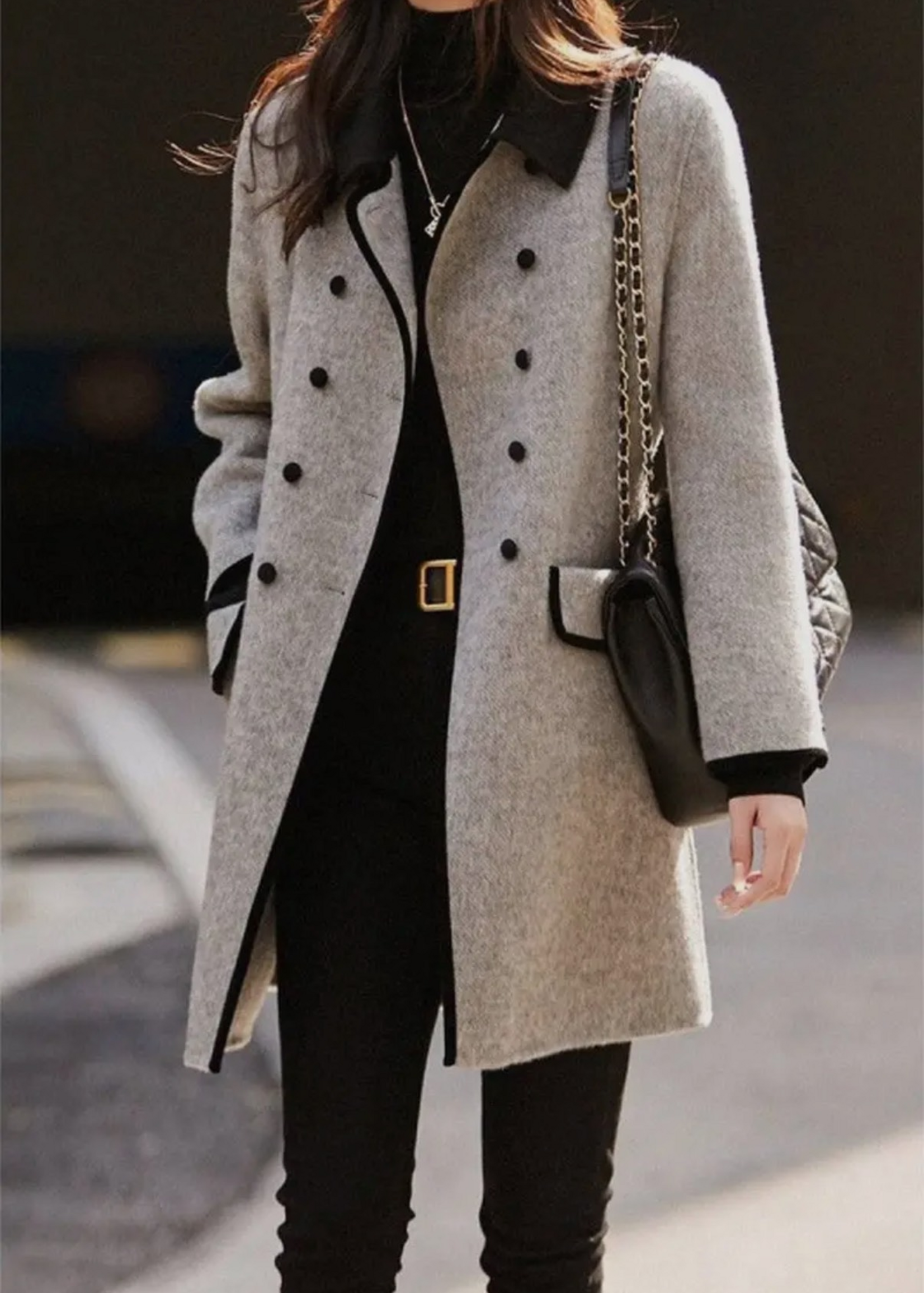 Bloom and Company Grey ColorBlock Midi Coat