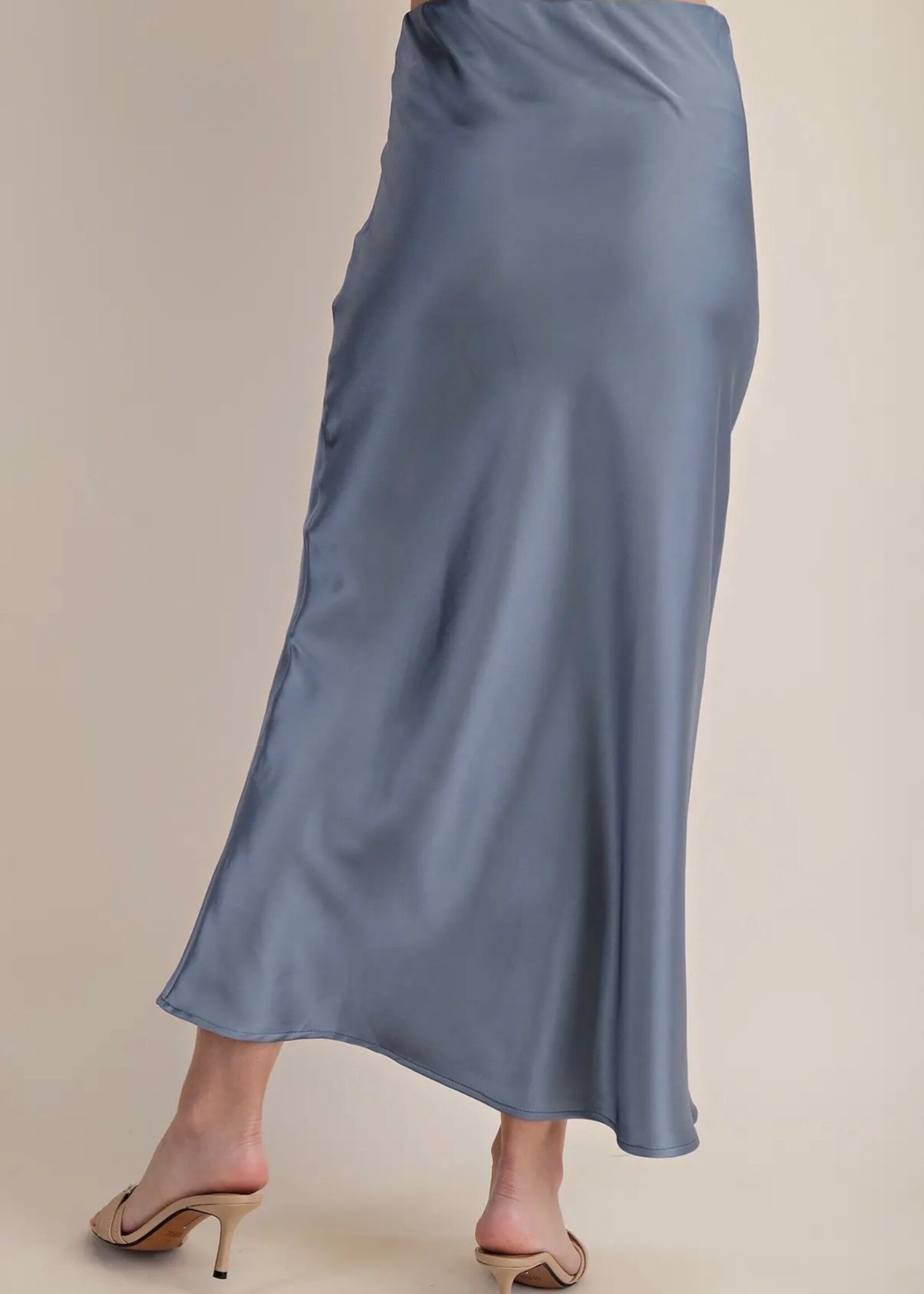 Bloom and Company Elastic Waist Band Midi Skirt Dusty Blue