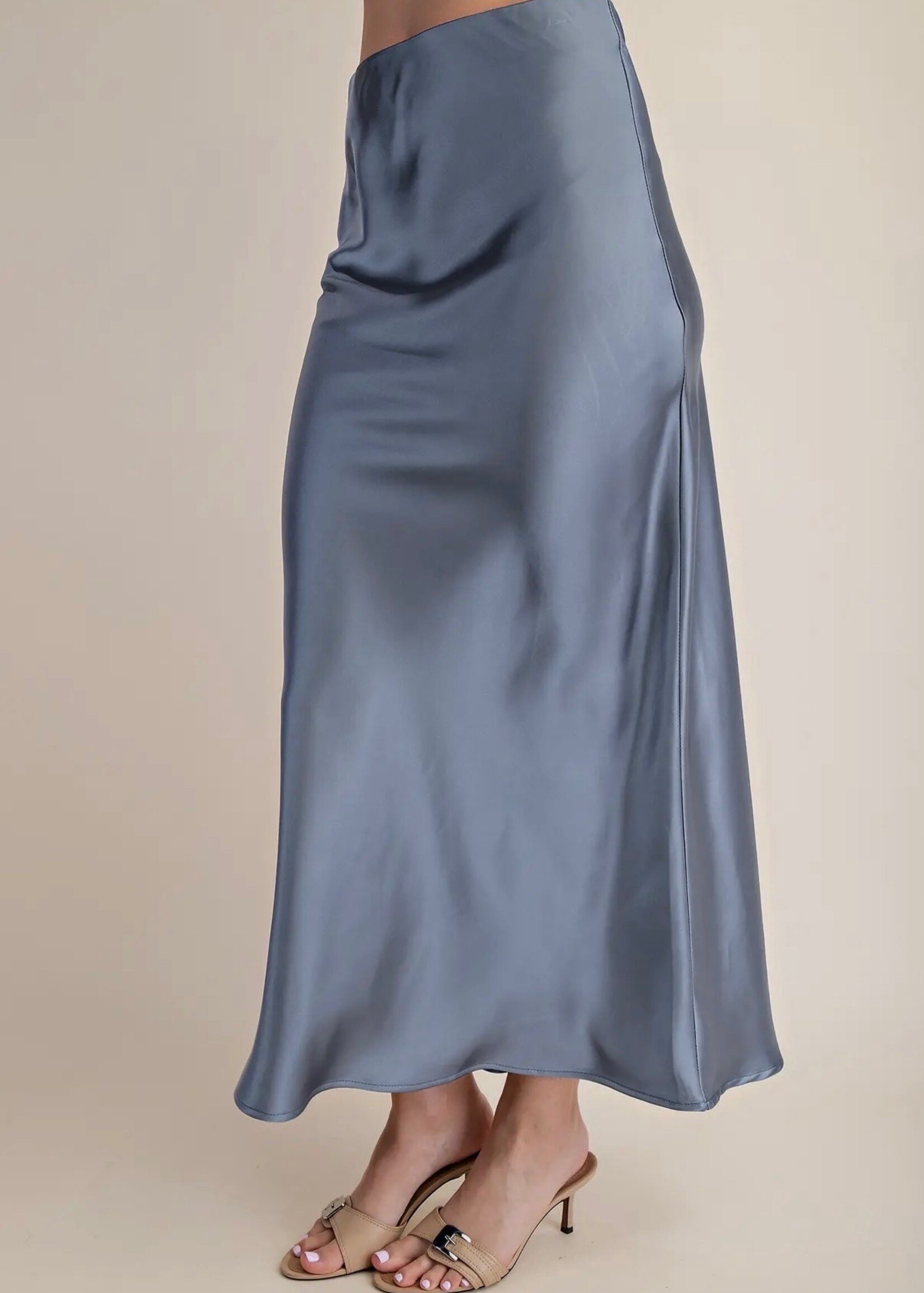 Bloom and Company Elastic Waist Band Midi Skirt Dusty Blue