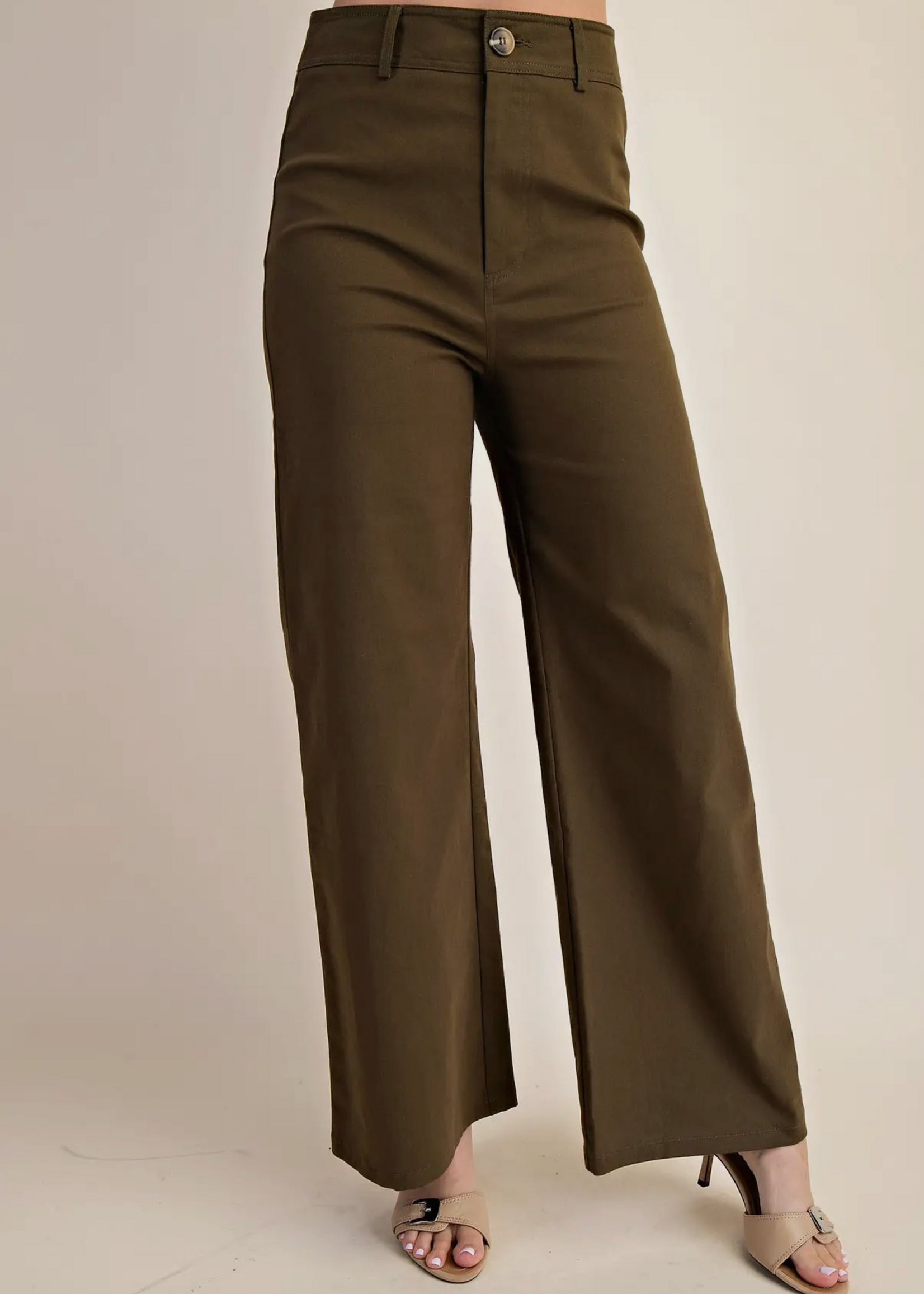 Bloom and Company High Waist Straight Leg Pants Olive