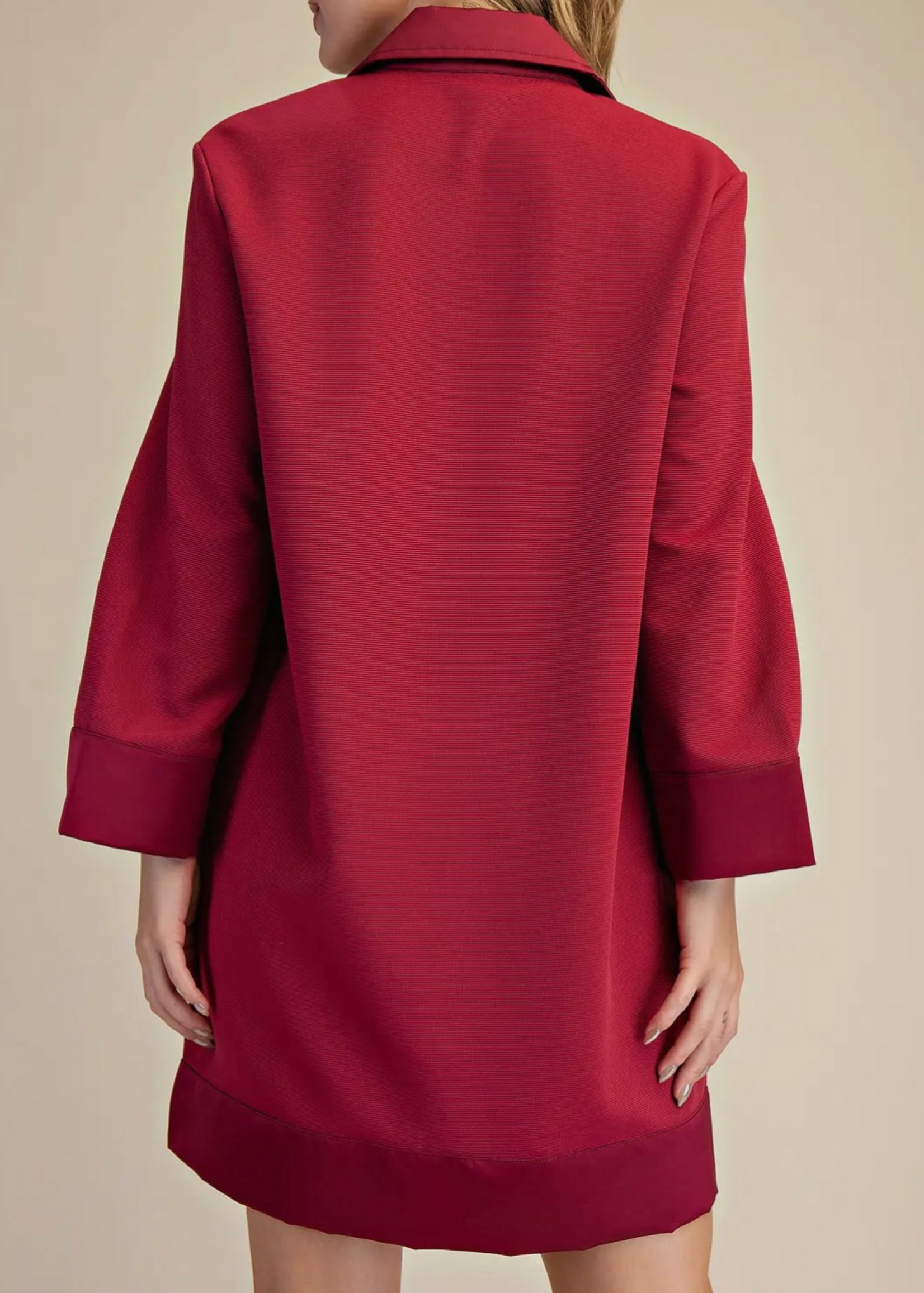 Bloom and Company Long Sleeve Collar Neck Mini Dress Burgundy