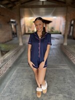 Endless Blu Le Cliche Navy Blue & Pink Short Sleeve Pajamas