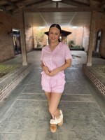 Endless Blu Le Cliche Pink & White Pinstripe Short Sleeve Pajamas