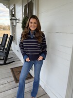 Olivaceous Navy & Grey Striped Denim Knit Top