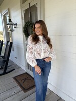 Endless Blu Le Cliche White Lace Long Sleeve Button Top