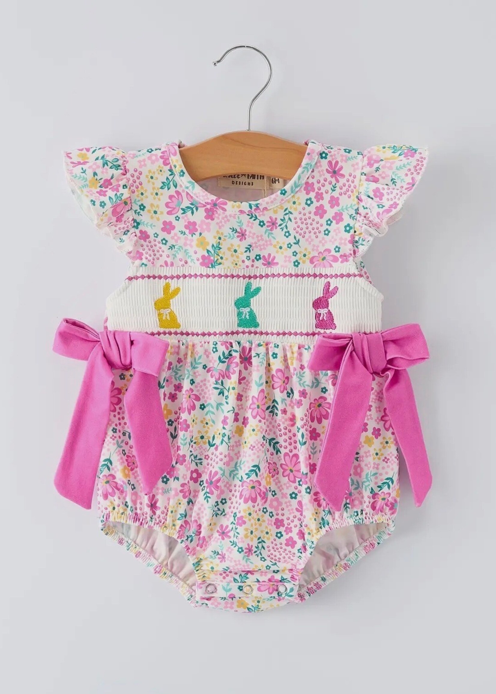 Rylee Faith Designs Easter Colorful Floral Bunny Girl Romper