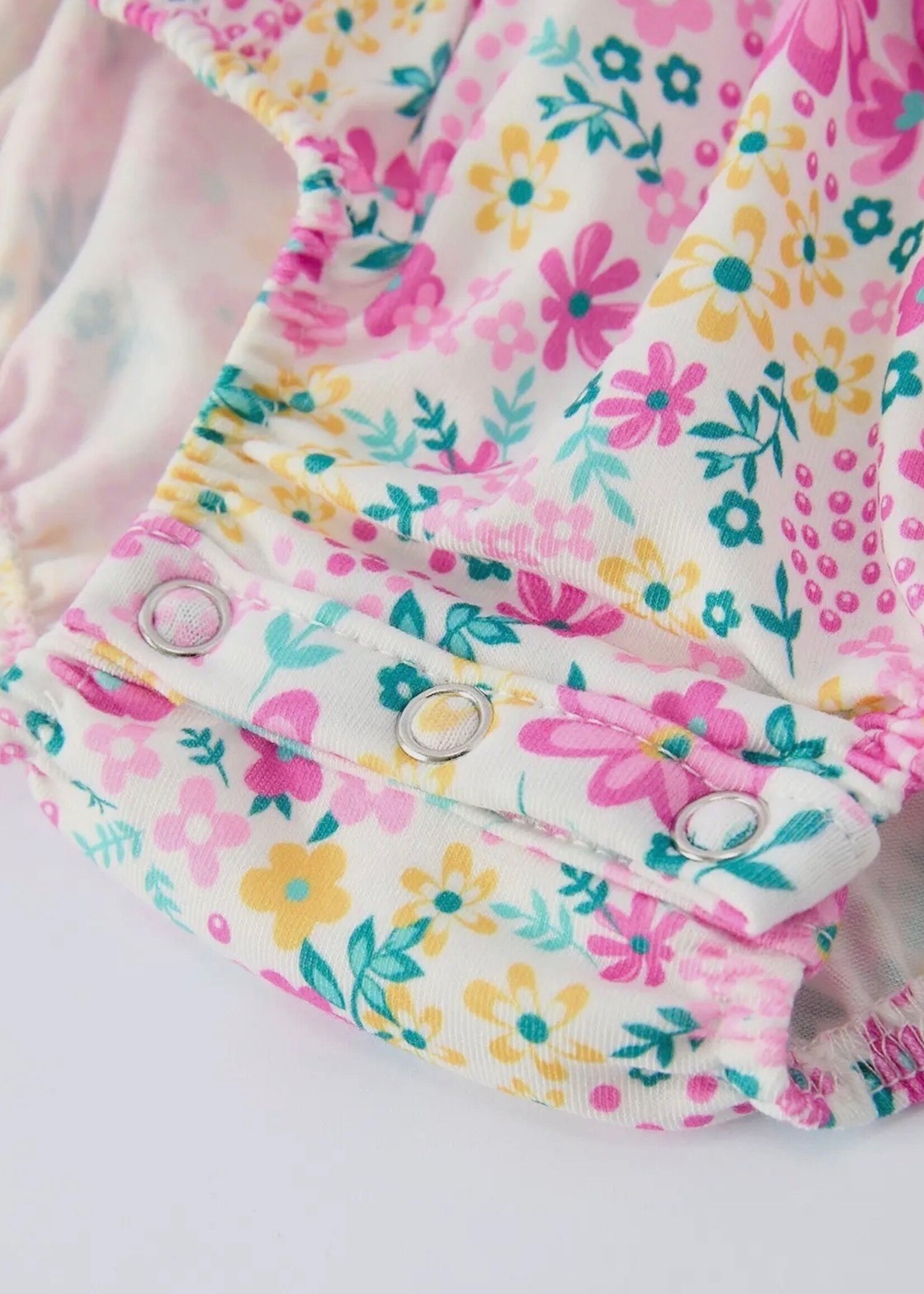 Rylee Faith Designs Easter Colorful Floral Bunny Girl Romper