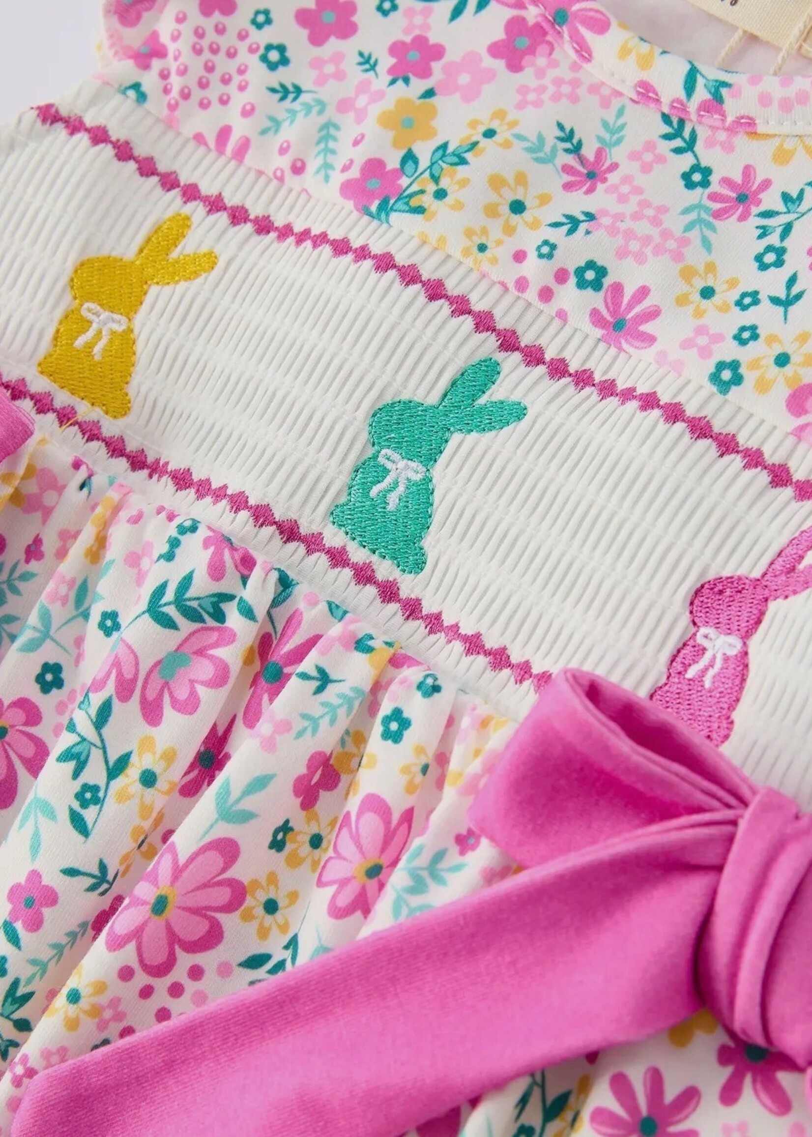 Rylee Faith Designs Easter Colorful Floral Bunny Girl Romper