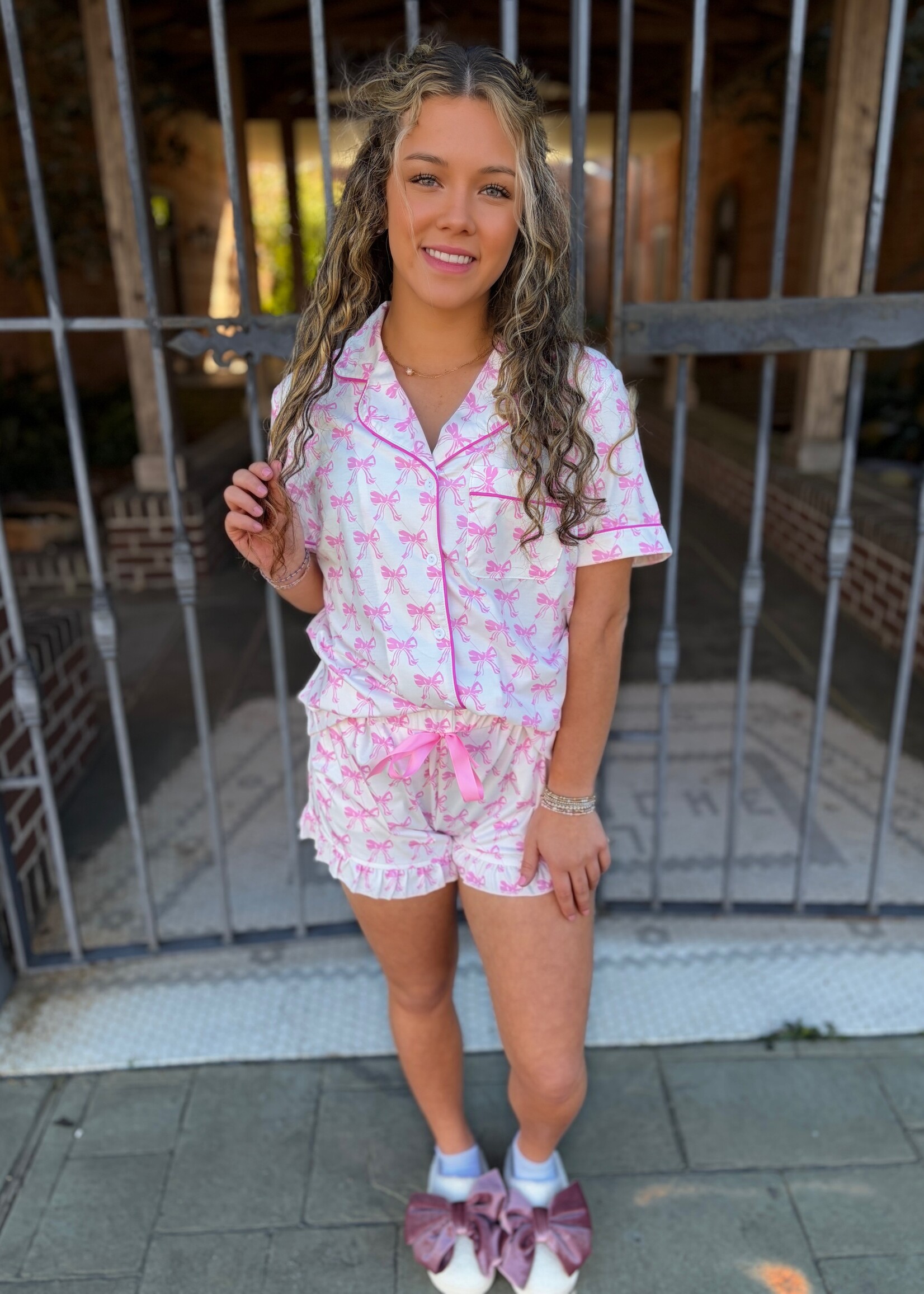 Little Daisy Closet Pink Bowknot Short Sleeve Pajamas