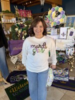 1 the Woman White Sequin Mardi Gras Graphic Sweatshirt