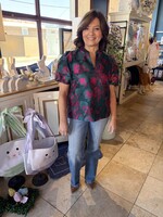 Sugarlips Teal & Pink Split Neck Top