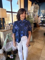 Sugarlips Navy Floral Pleated Blouse