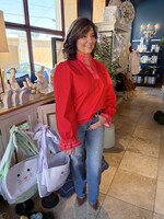 Little Daisy Closet Red Striped Trim Ruffle Long Sleeve Top