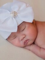 Ilybean White Rhinestone Bow Nursery Beanie
