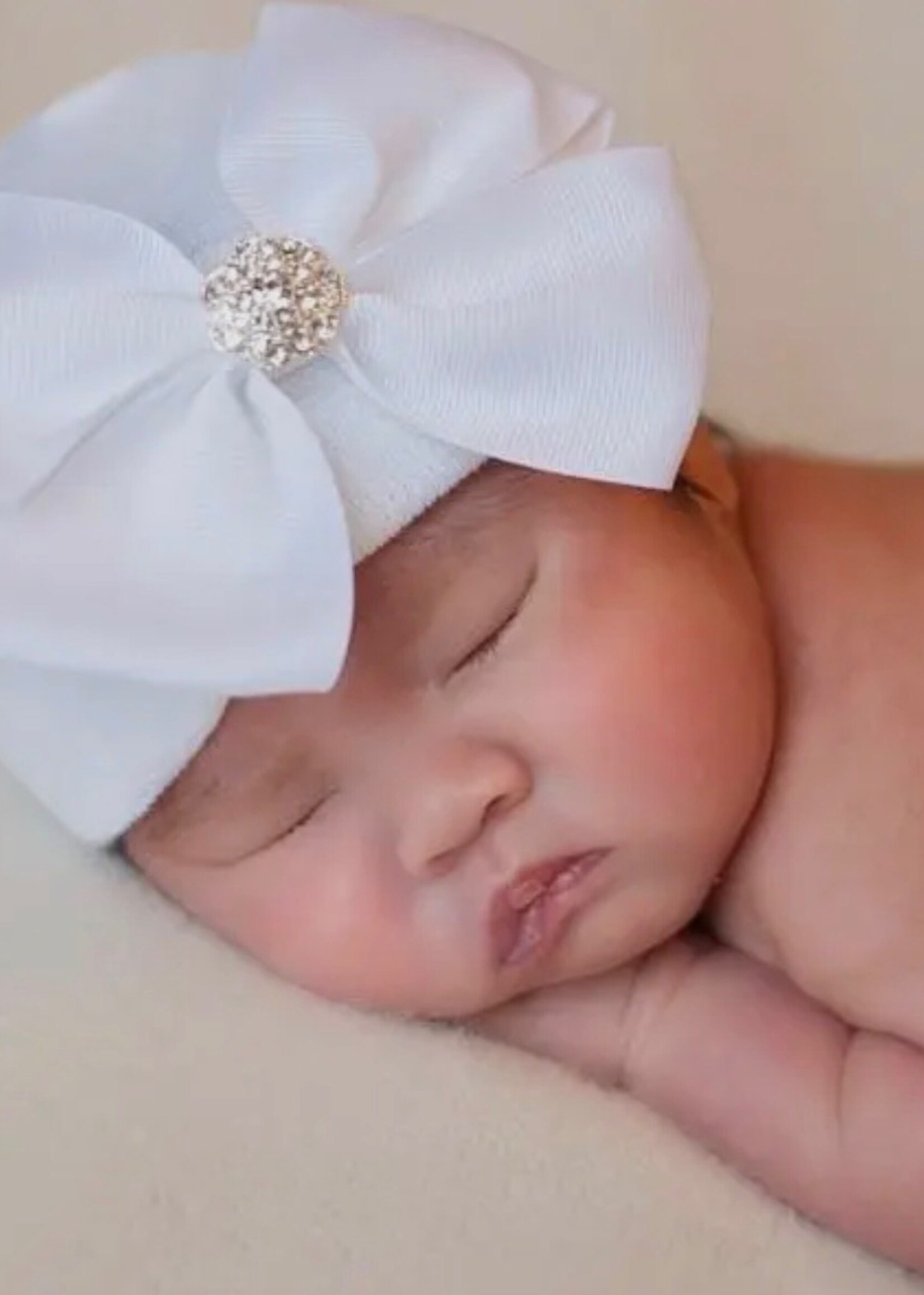 Ilybean White Rhinestone Bow Nursery Beanie