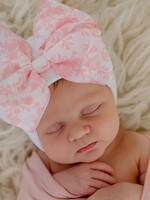 Ilybean Pink Floral Toile Bow Nursery Beanie