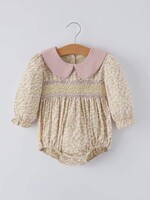 Rylee Faith Designs Pink Girl Vintage Floral Long-Sleeve Romper