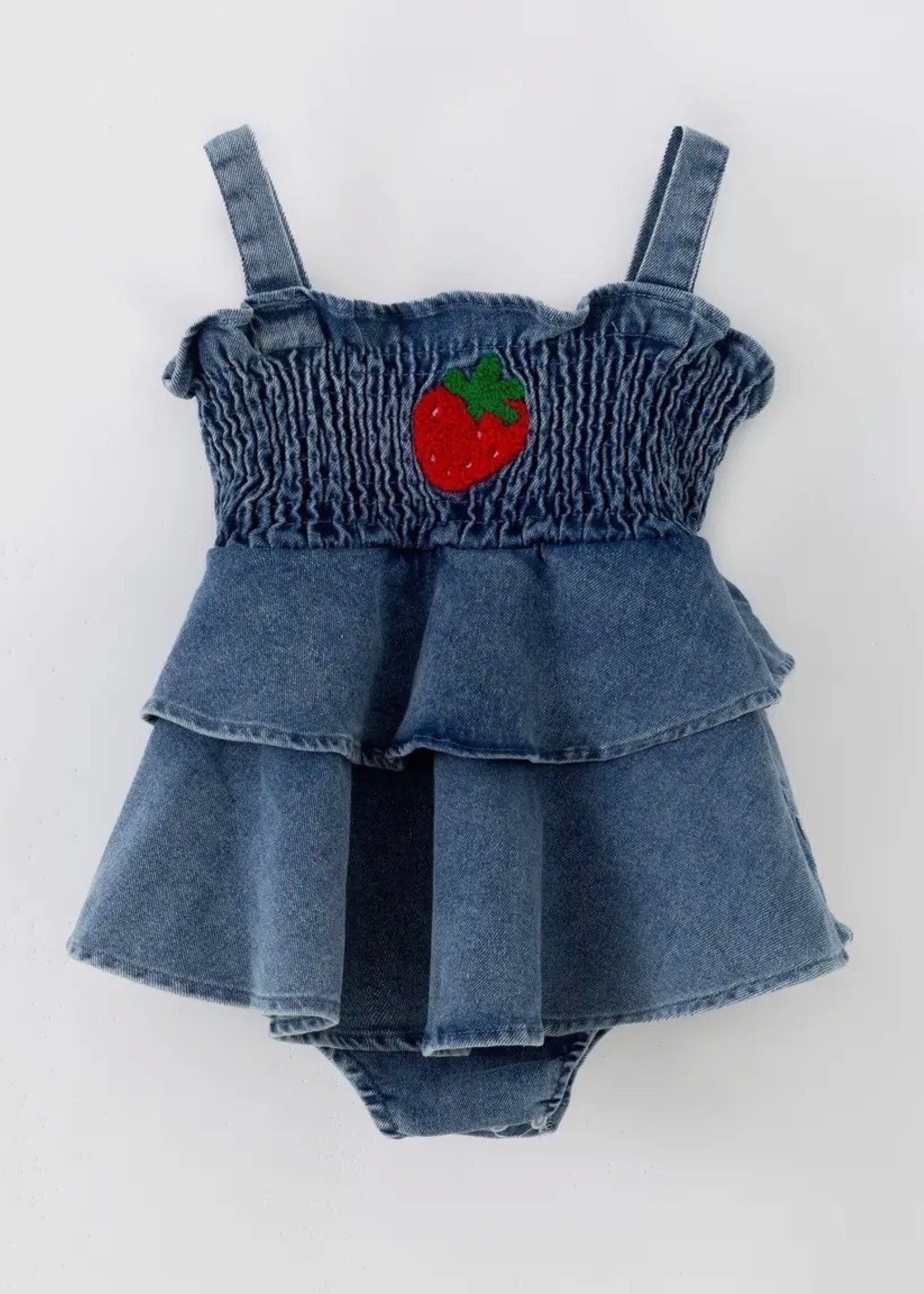 Rylee Faith Designs Strawberry Denim Baby Girls Romper
