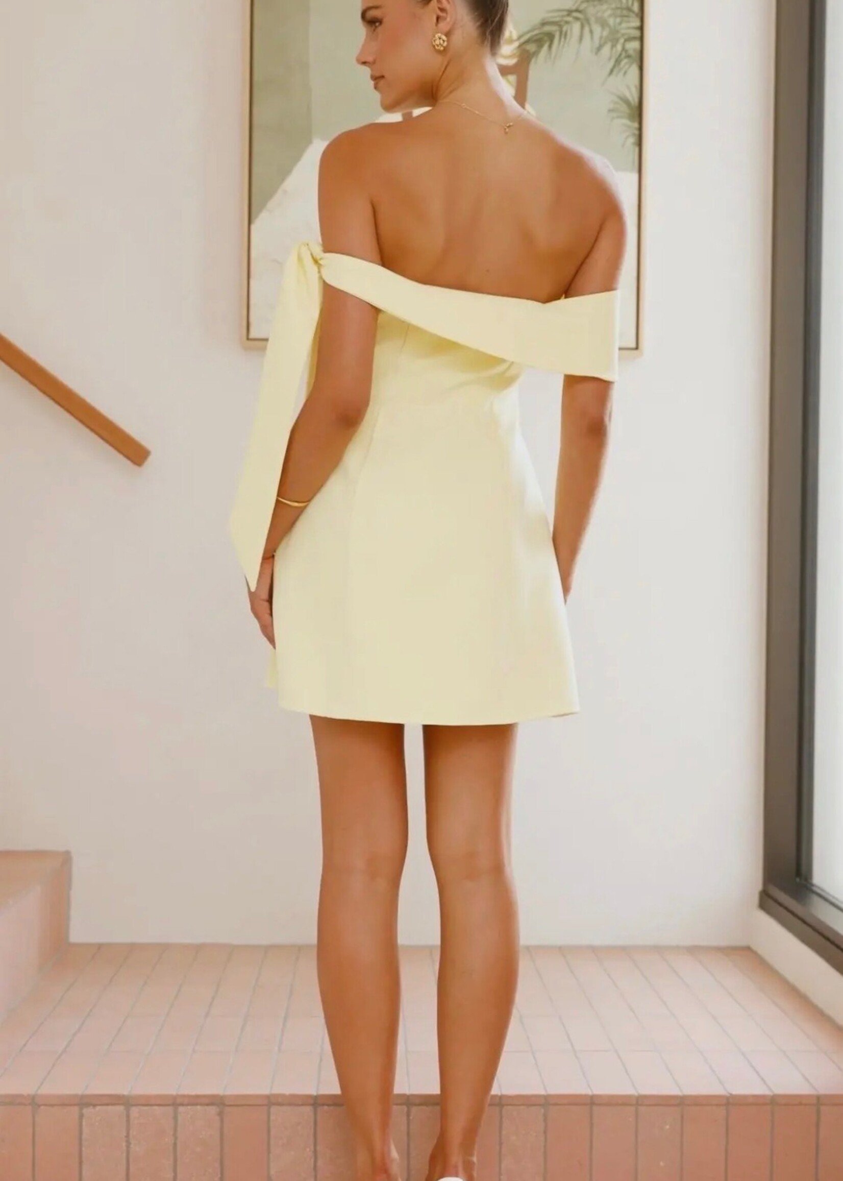 One and Only Collective Yellow Off Shoulder Tie Mini Dress