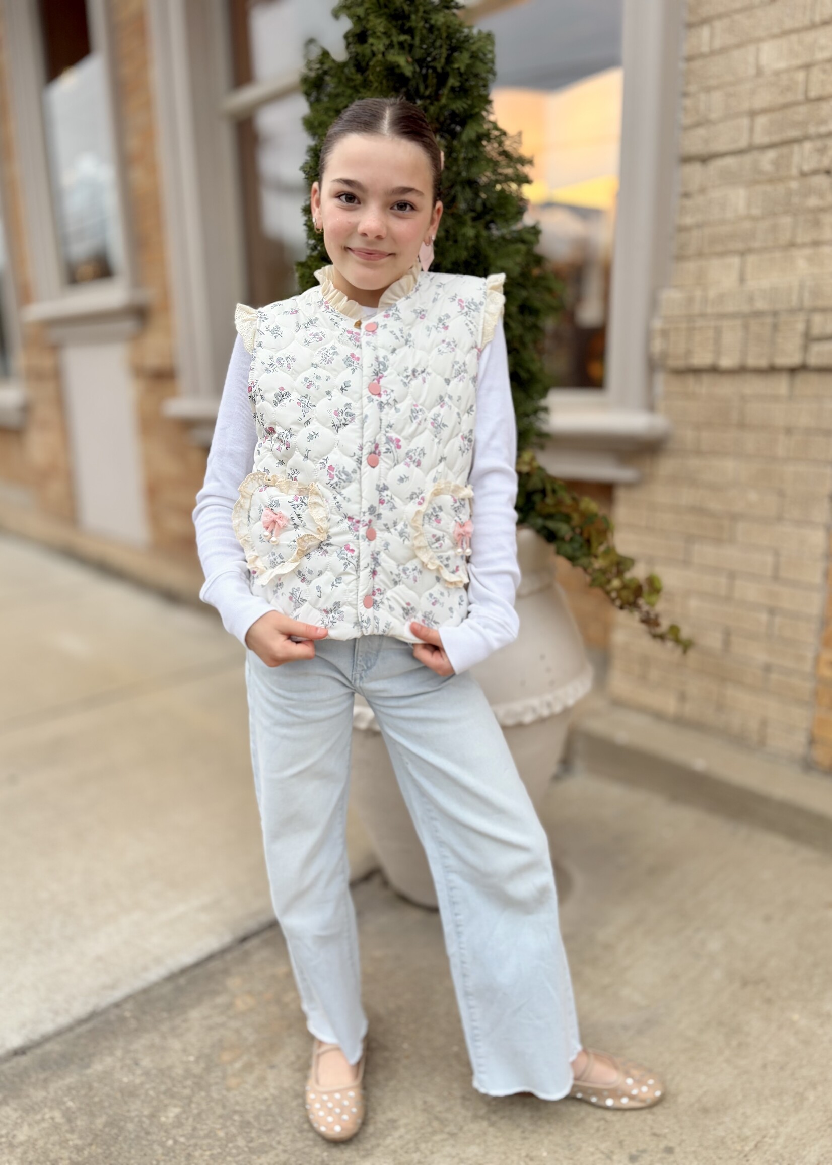 Rylee Faith Designs Fall Floral Lace Bow Girl Vest