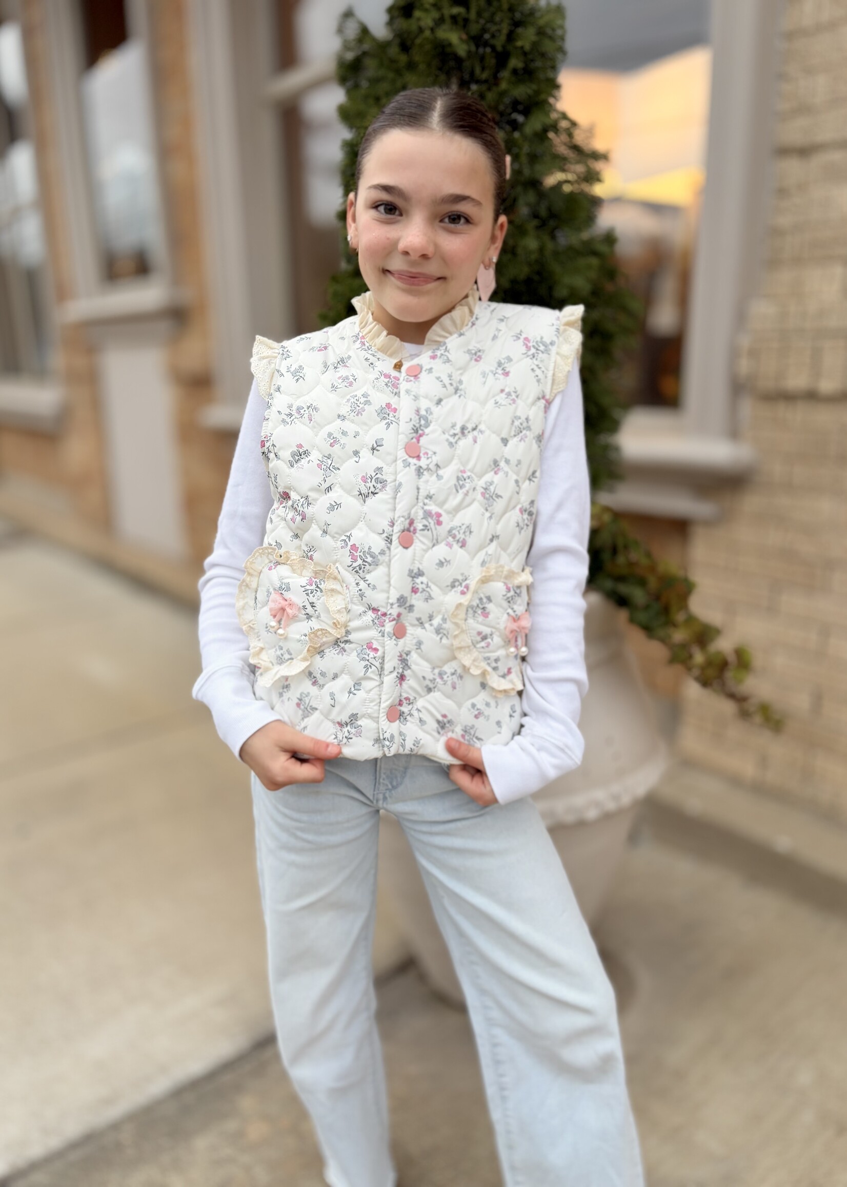 Rylee Faith Designs Fall Floral Lace Bow Girl Vest