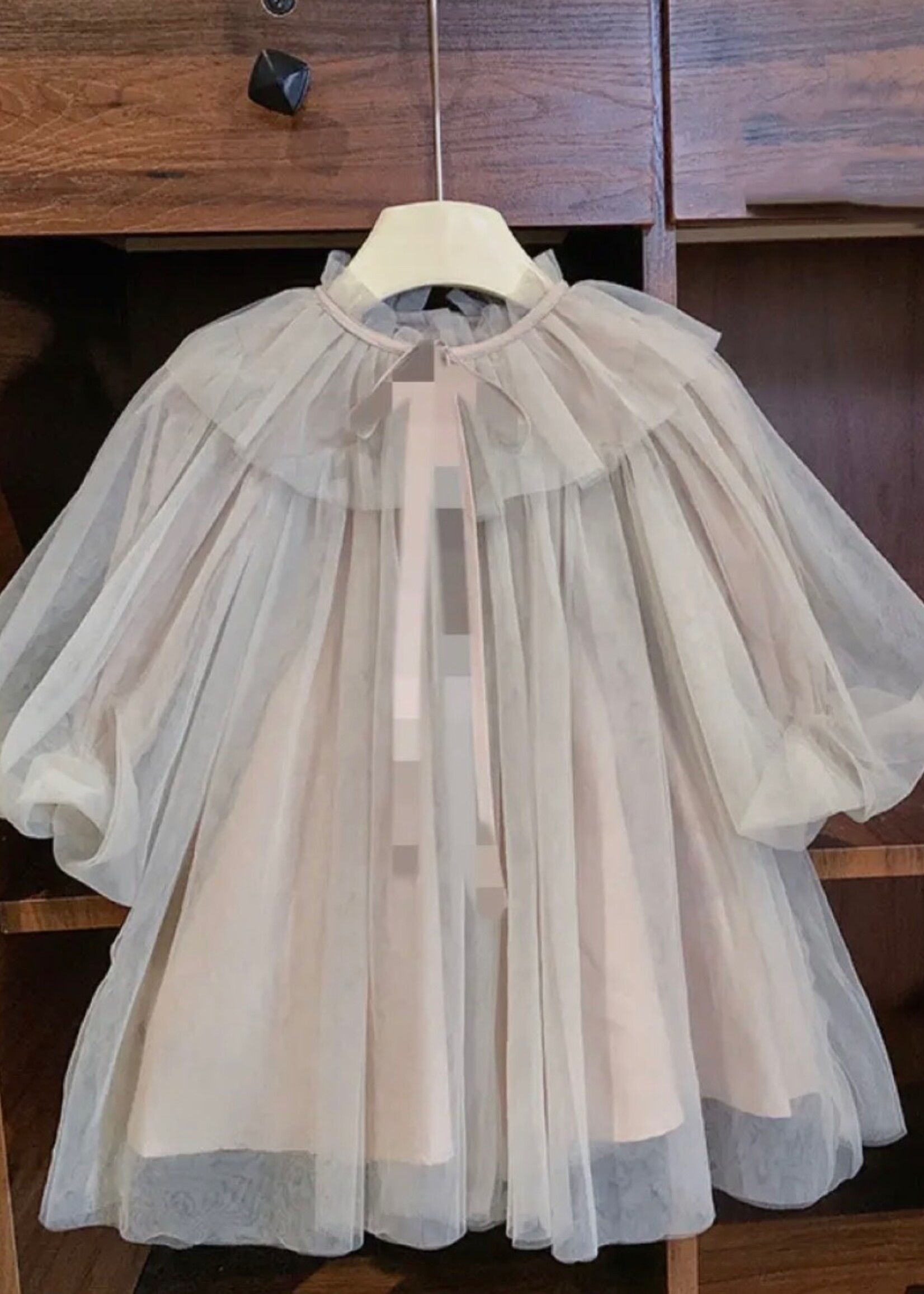 Rylee Faith Designs Blue & Green Puff Sleeve Tulle Girls Dress