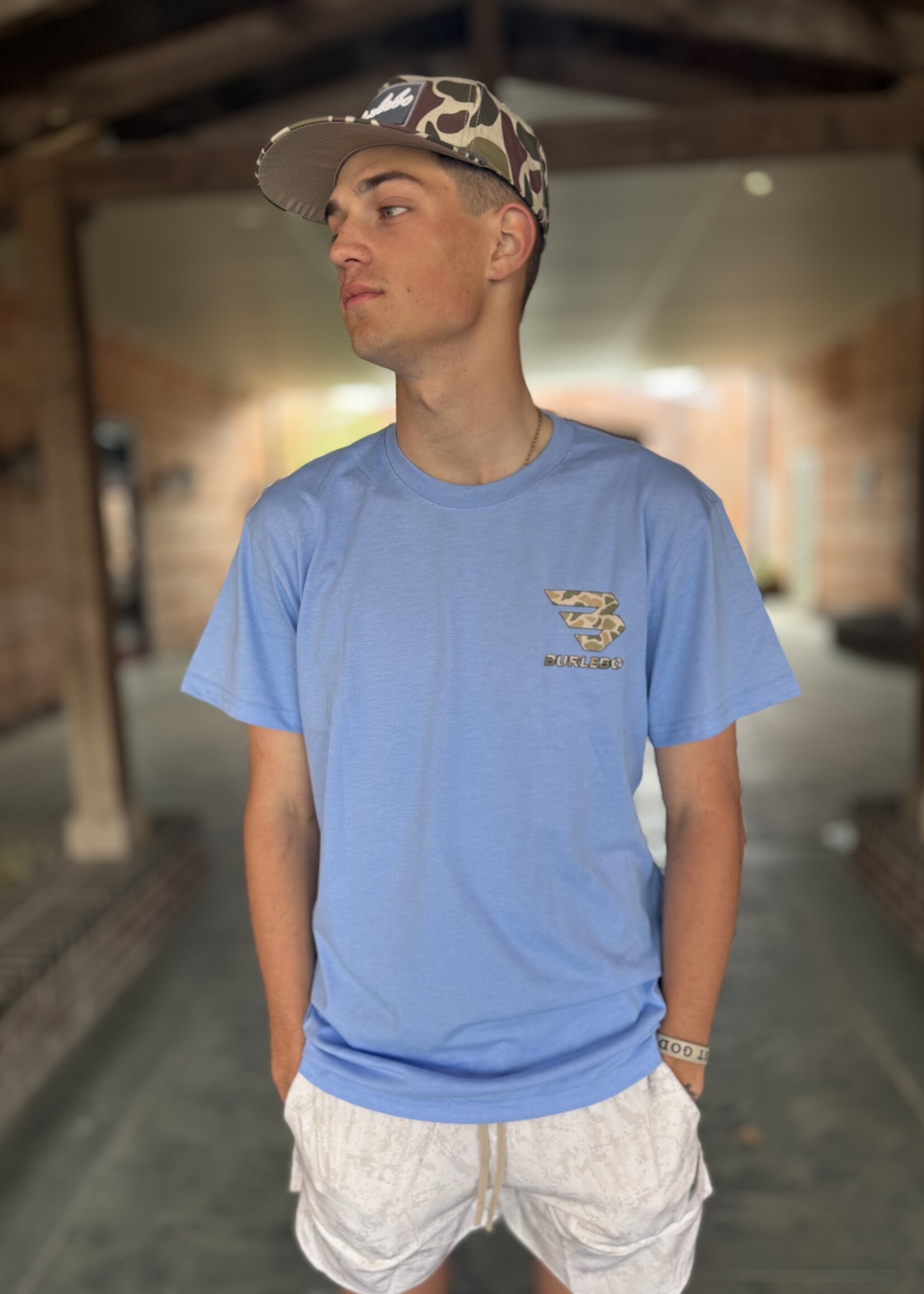 Burlebo Burlebo Adult SS Tee Mallard Camo Dog Heather Periwinkle