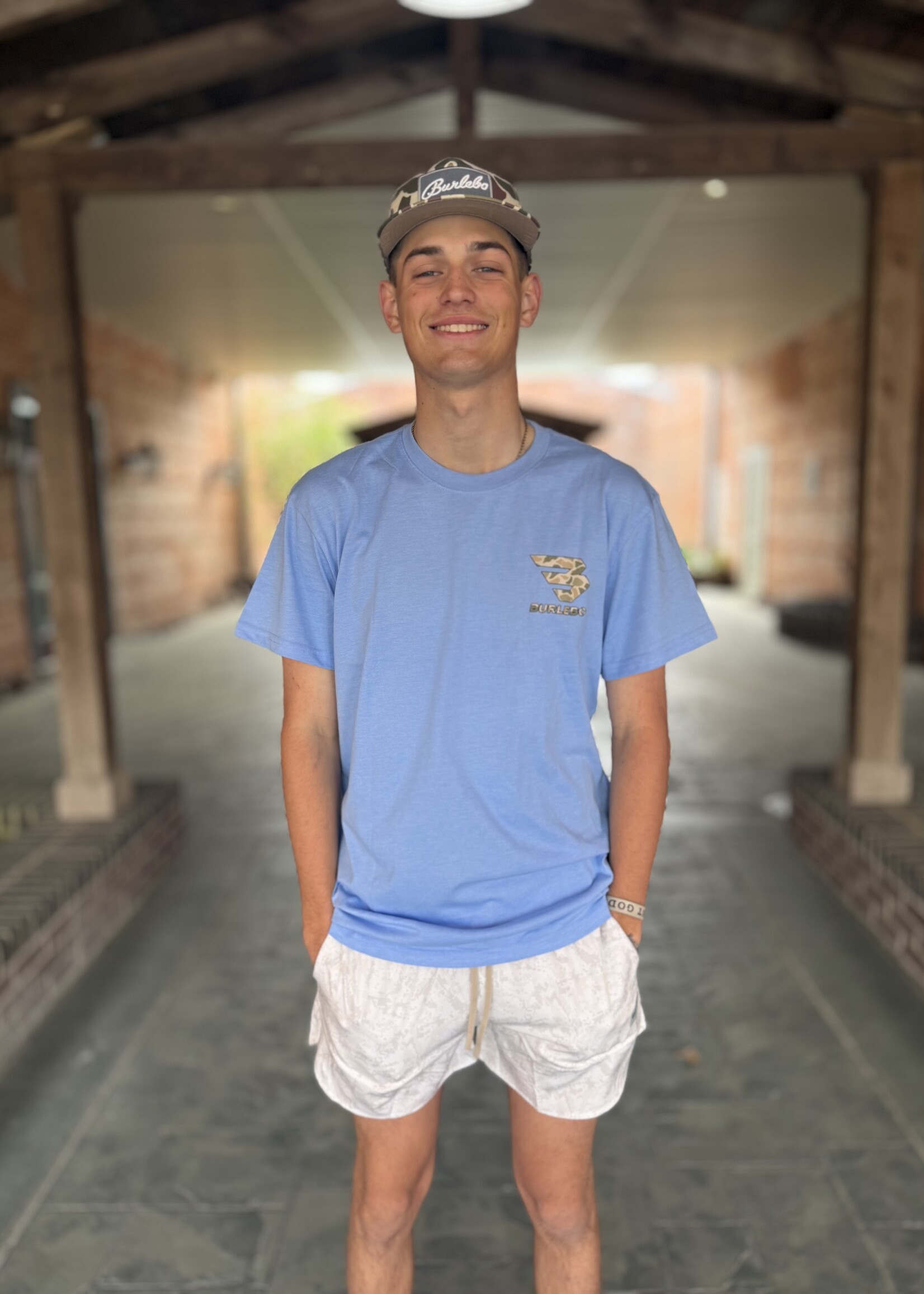 Burlebo Burlebo Adult SS Tee Mallard Camo Dog Heather Periwinkle