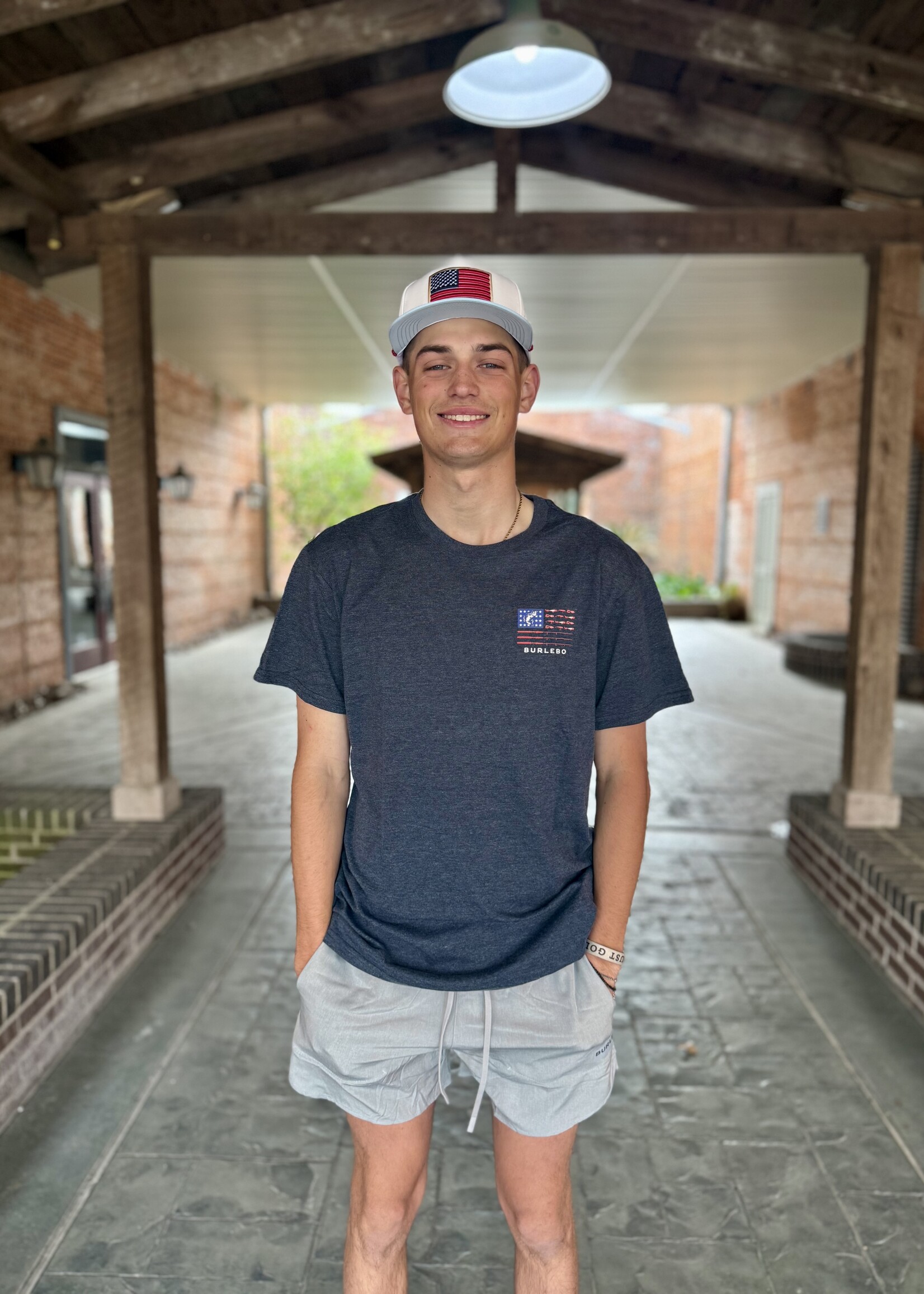 Burlebo Burlebo Adult SS Tee Fishing USA Heather Navy