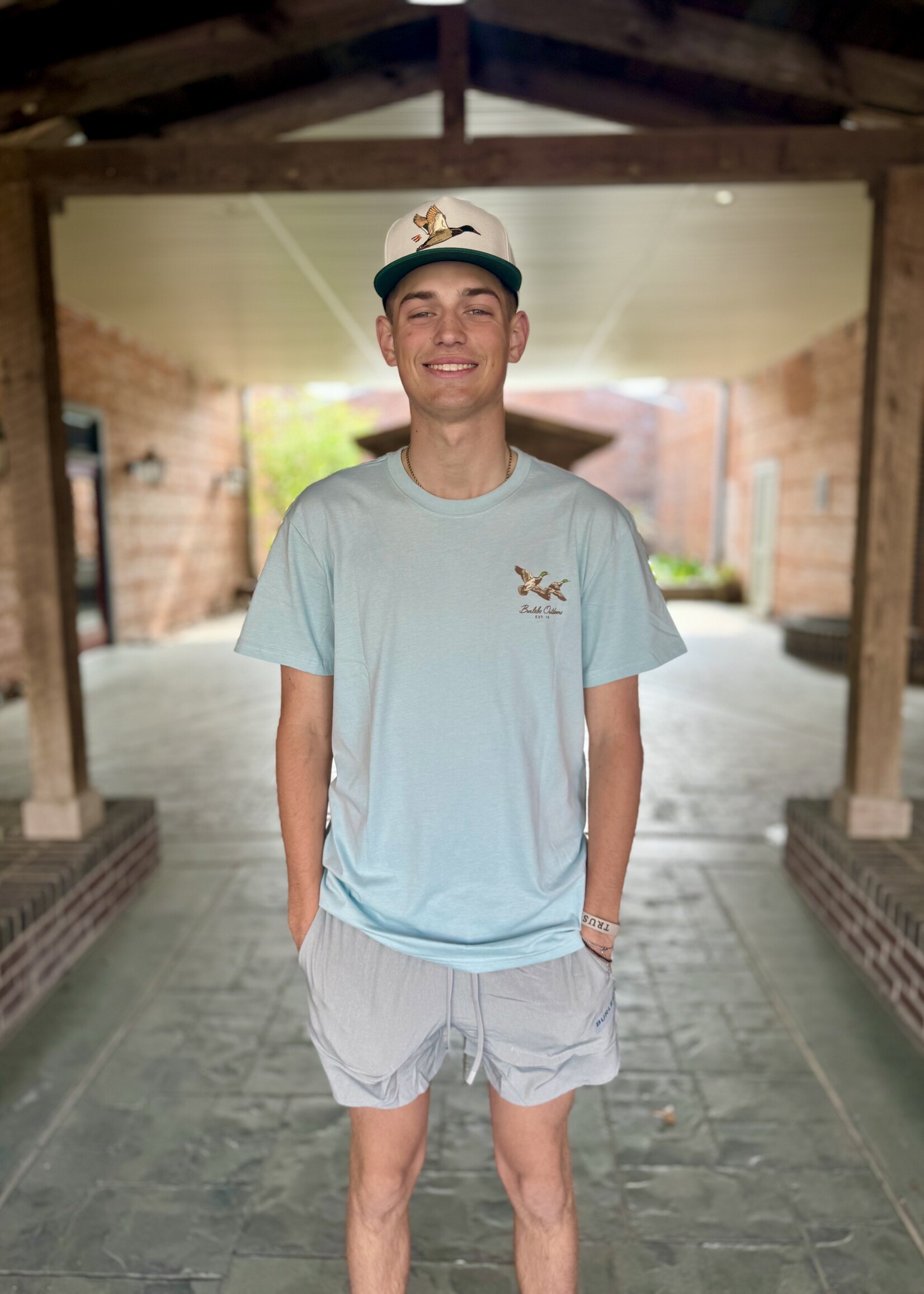 Burlebo Burlebo Adult SS Tee Flying Mallard Heather Sky Blue