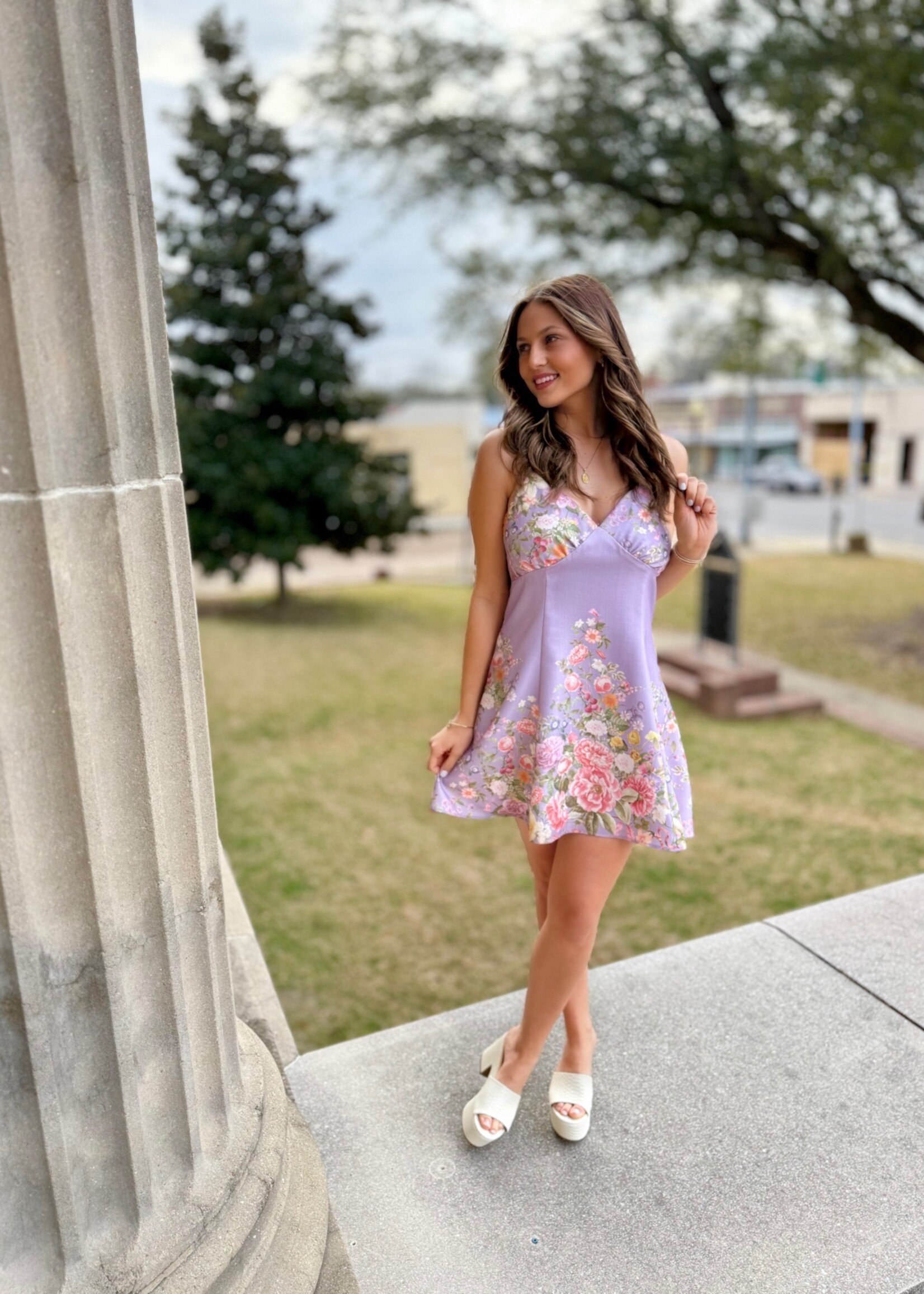 Endless Blu Le Cliche V-neck Lavender Floral Dress