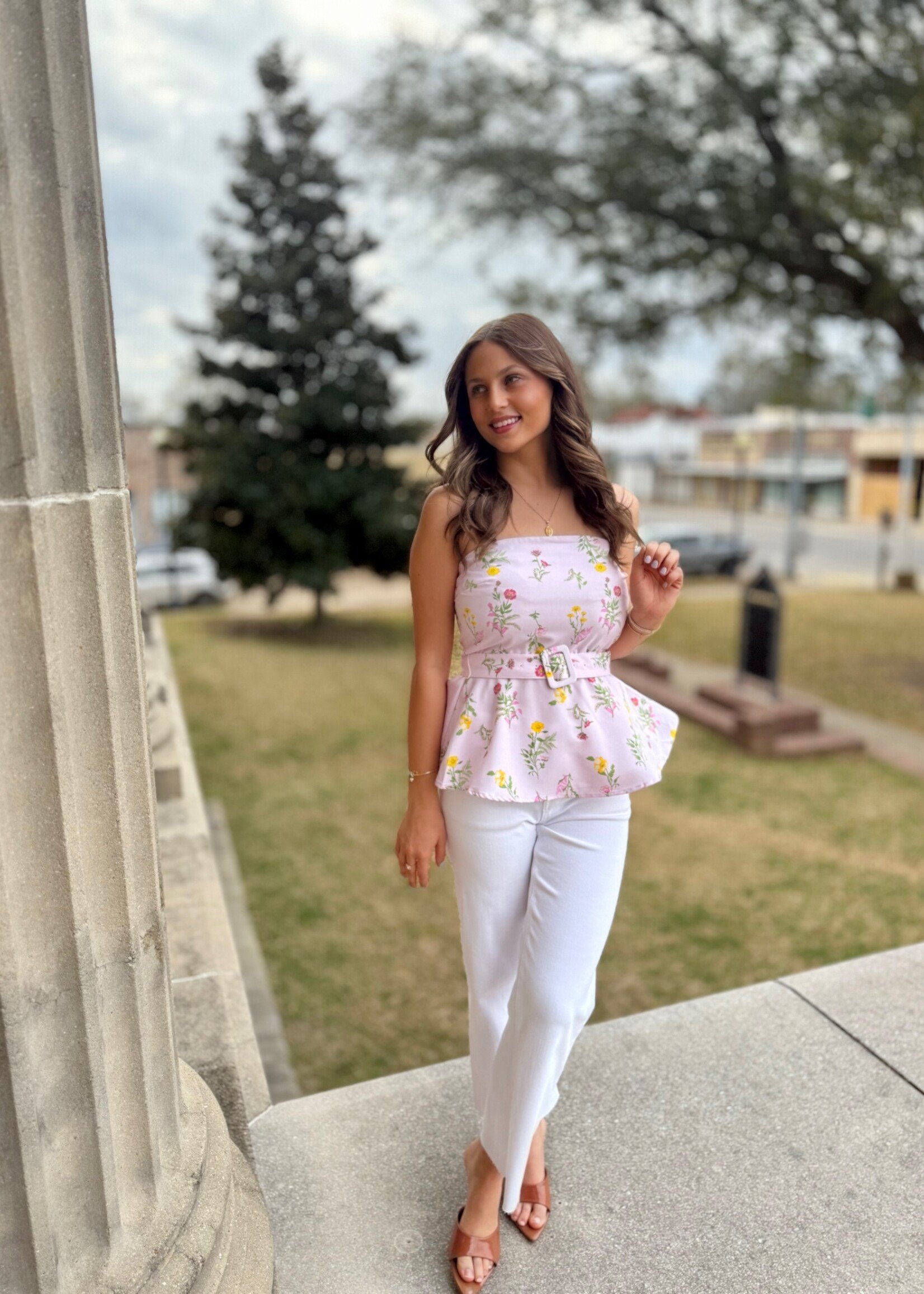 Sugarlips Blush Pink Floral Strapless Top