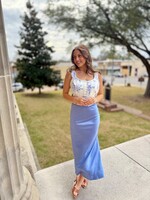 Bloom and Company Elastic Waist Band Midi Skirt Dusty Blue