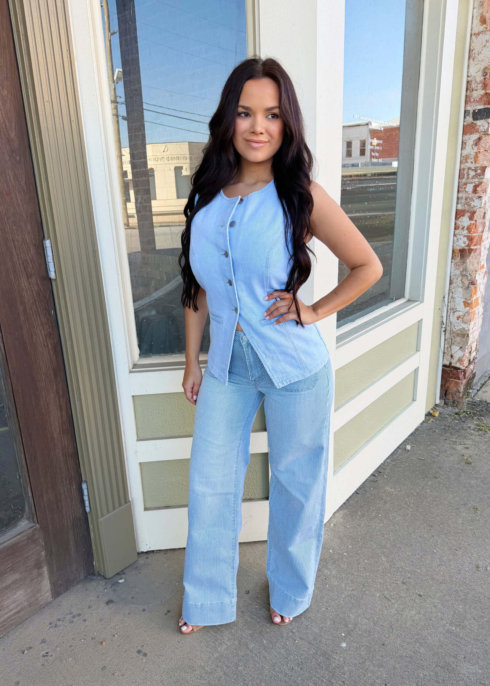 Vervet High Rise Patch Pocket Striped Wide Jeans