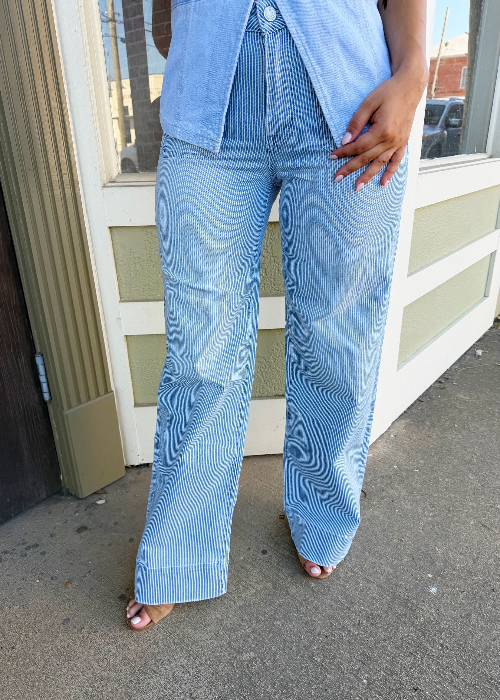 Vervet High Rise Patch Pocket Striped Wide Jeans