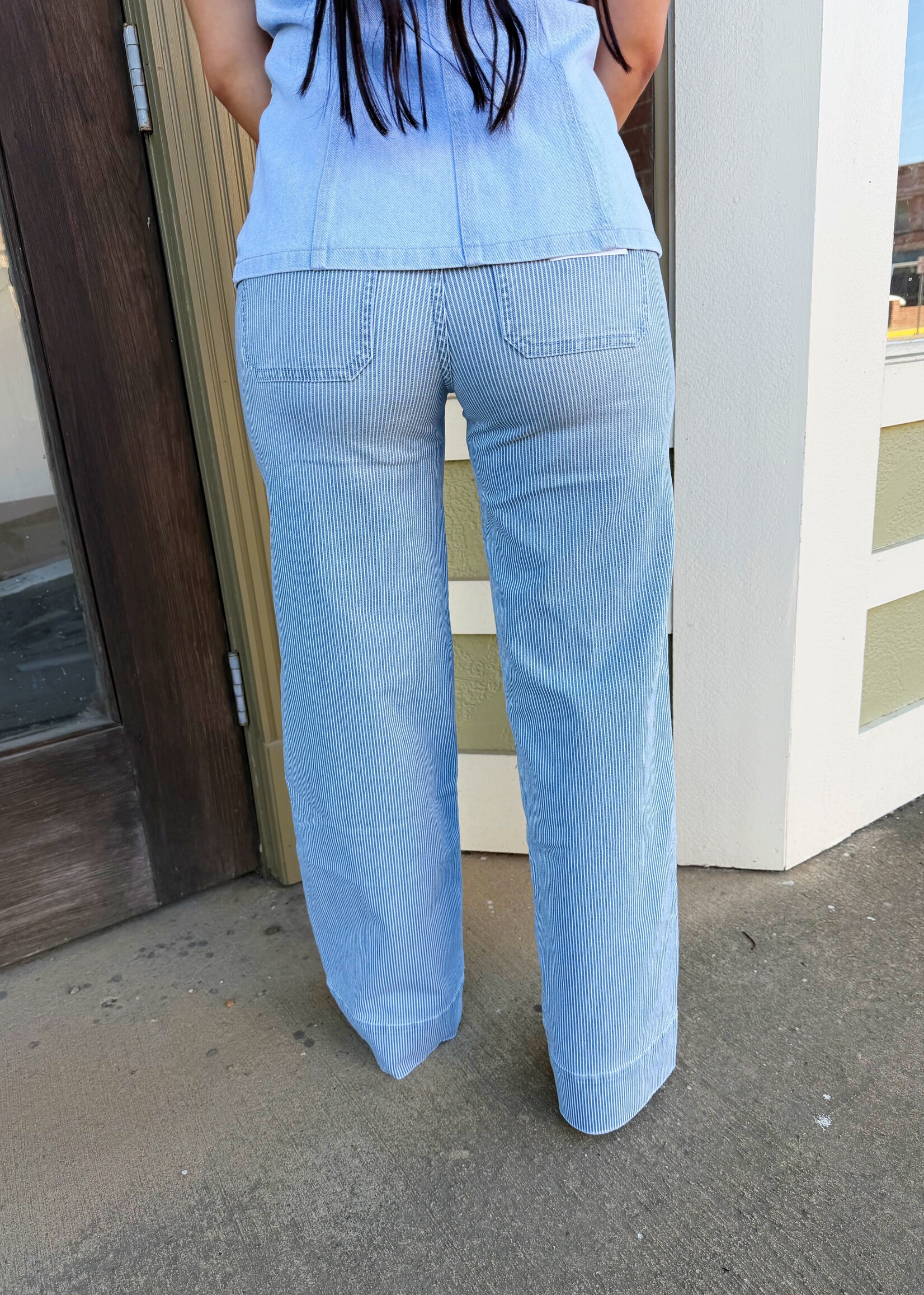 Vervet High Rise Patch Pocket Striped Wide Jeans