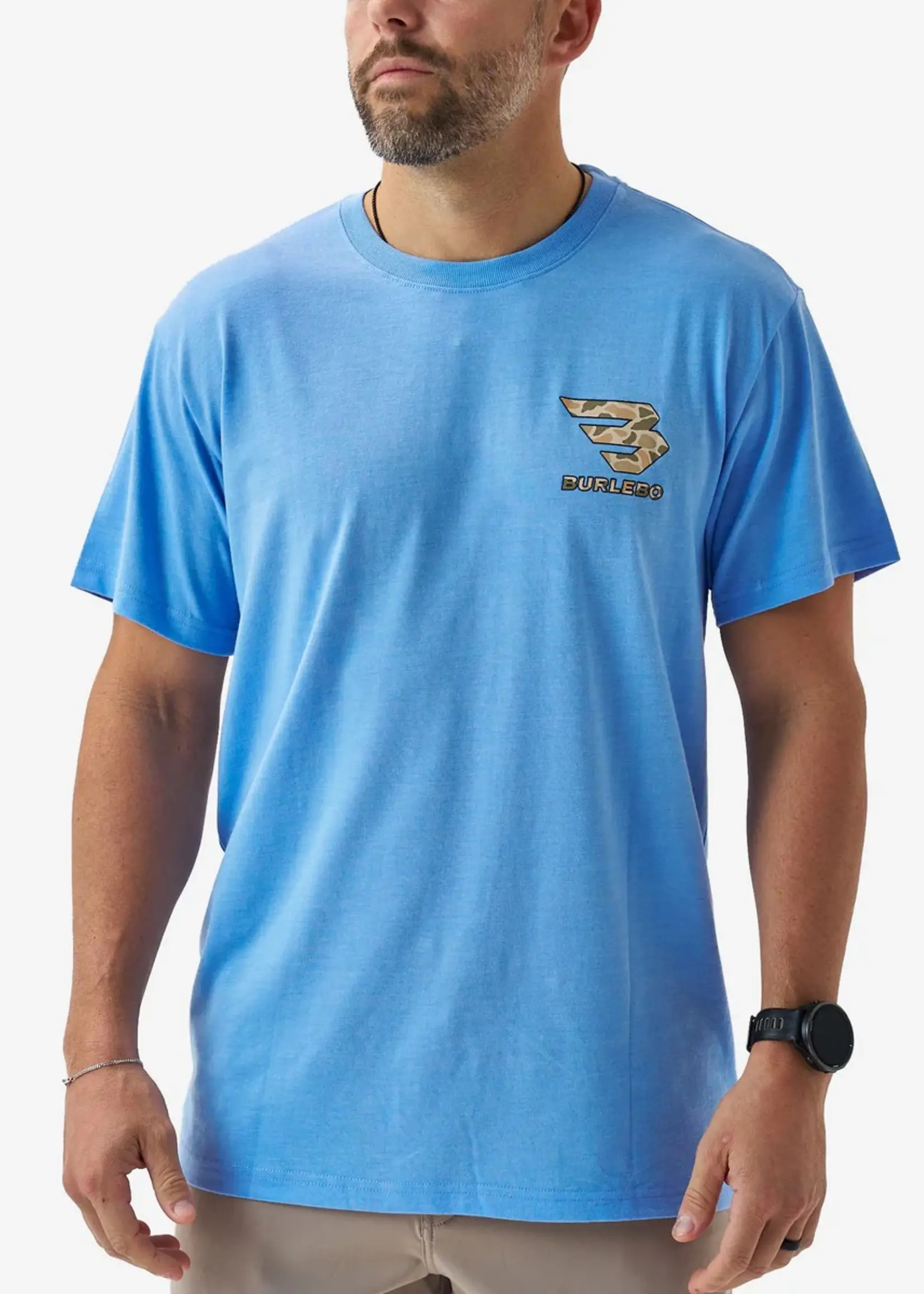 Burlebo Burlebo Adult SS Tee Mallard Camo Dog Heather Periwinkle