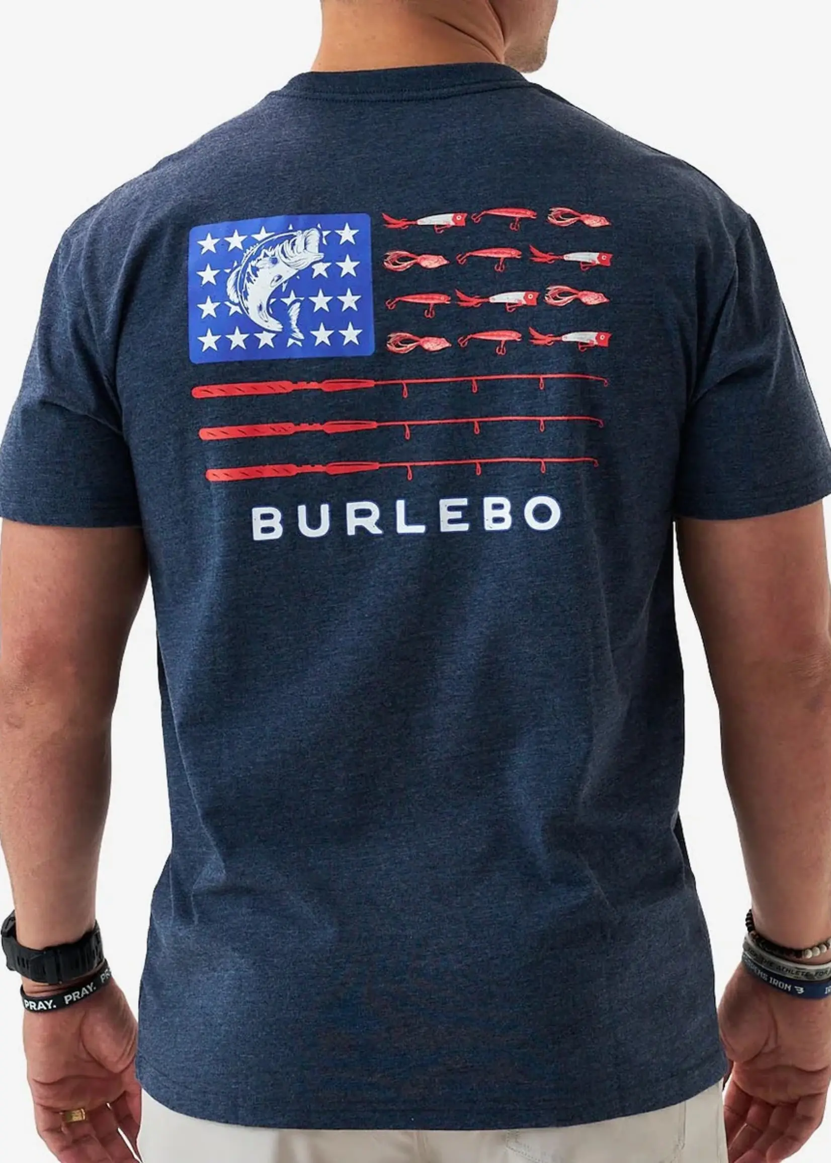 Burlebo Burlebo Adult SS Tee Fishing USA Heather Navy