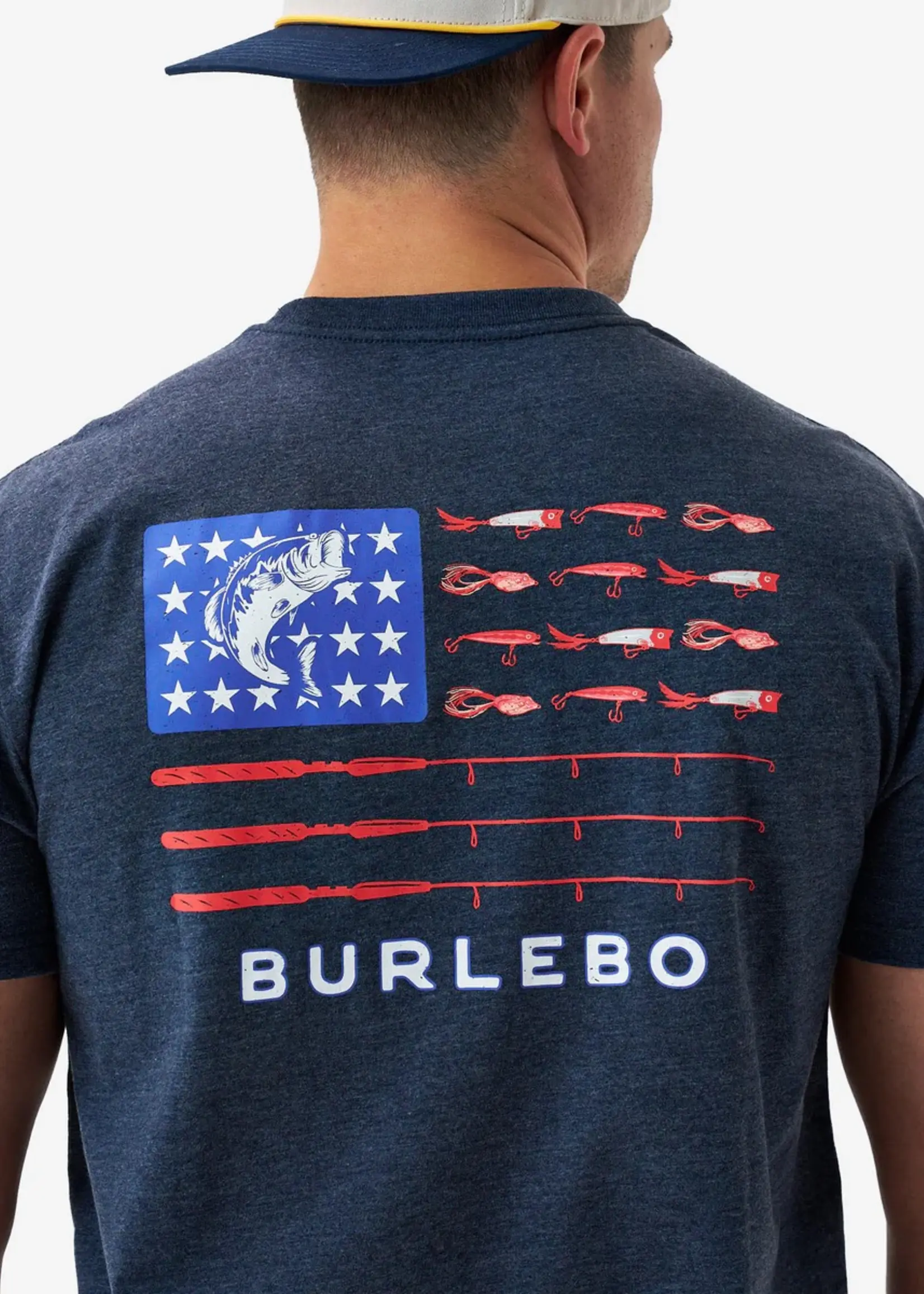 Burlebo Burlebo Adult SS Tee Fishing USA Heather Navy