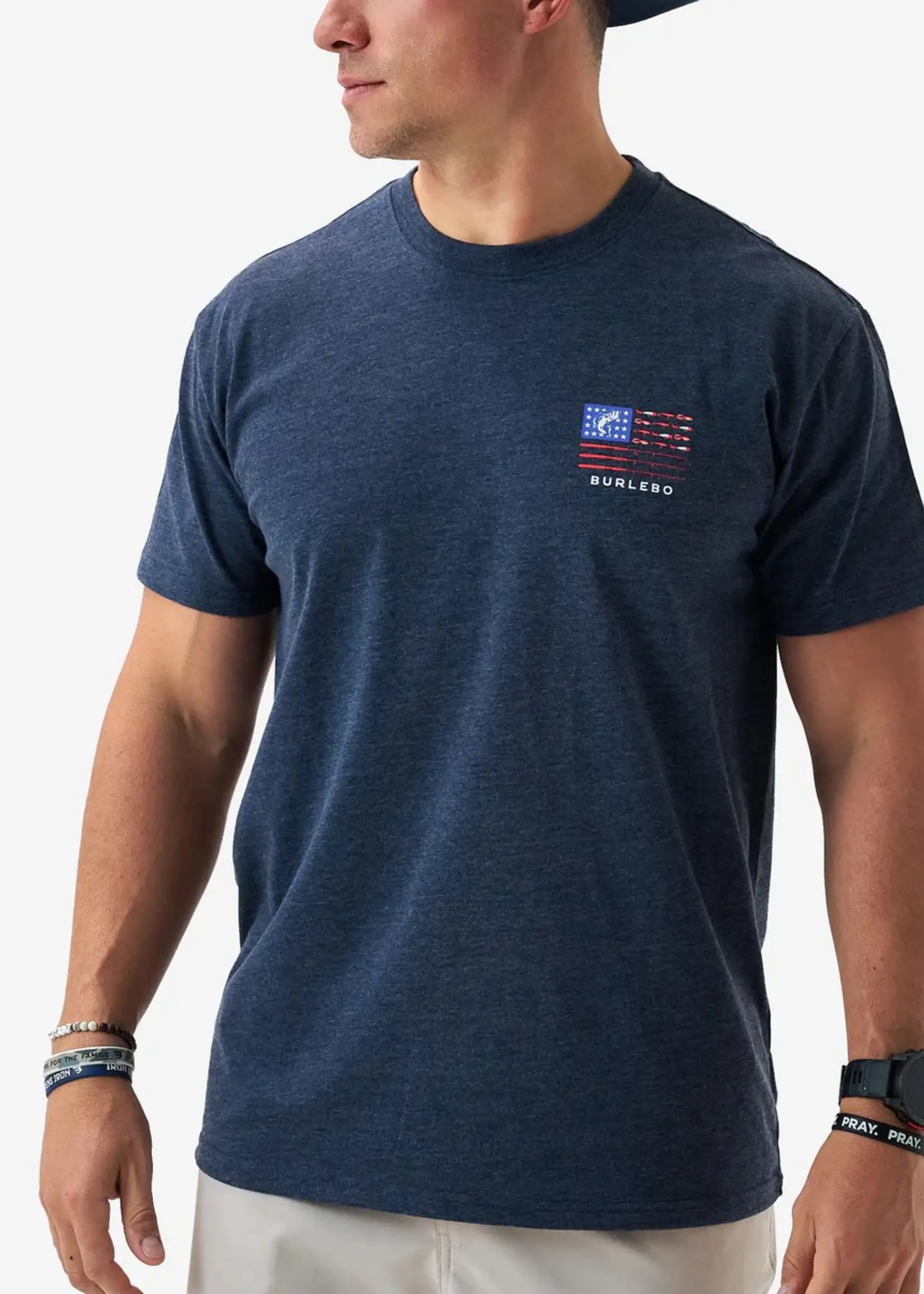 Burlebo Burlebo Adult SS Tee Fishing USA Heather Navy